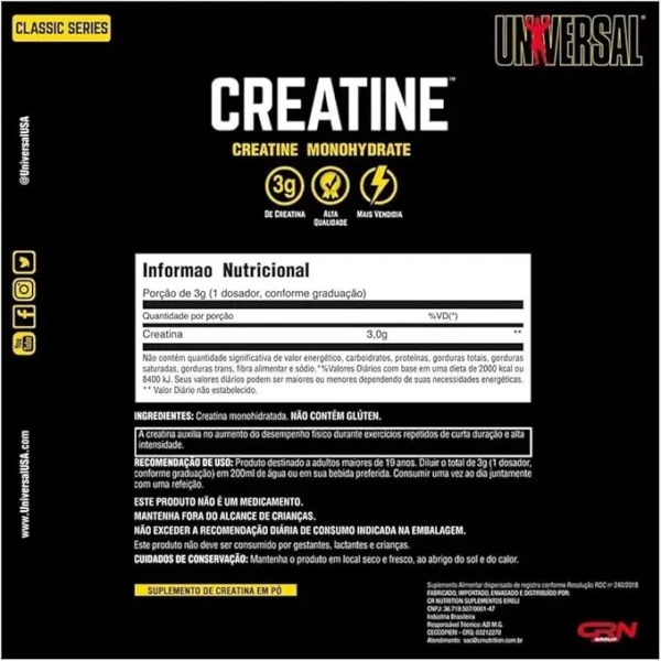 Universal Nutrition - Creatina 100% Pura Monohidratada 300g - Imagem 2