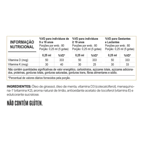 Elemento Puro - Vitamina D3 + K2 Gotas sabor Menta com Limão 20ml - Imagem 2